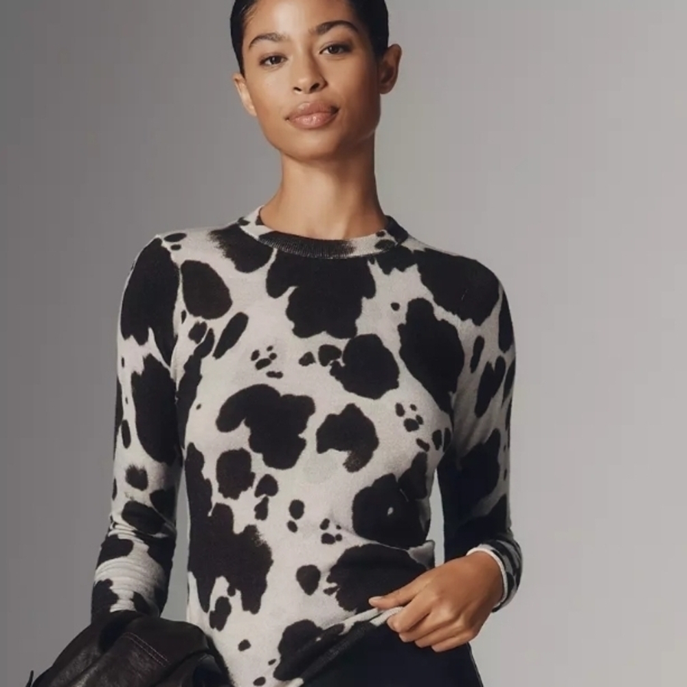 Maeve Gray and White Patterned Sweater